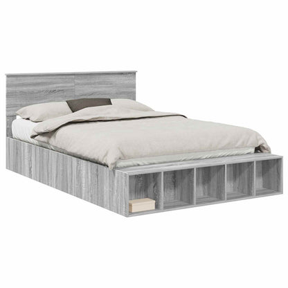 Bed Frame with Shelf Grey Sonoma 140 x 200 cm Engineered Wood