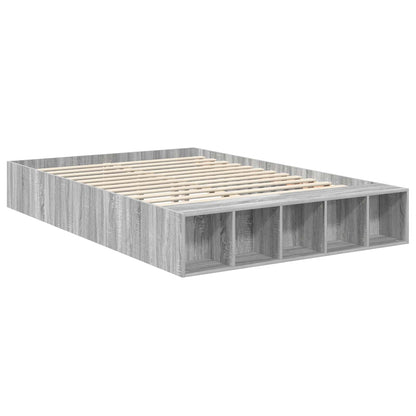 Bed Frame with Shelf Grey Sonoma 140 x 200 cm Engineered Wood