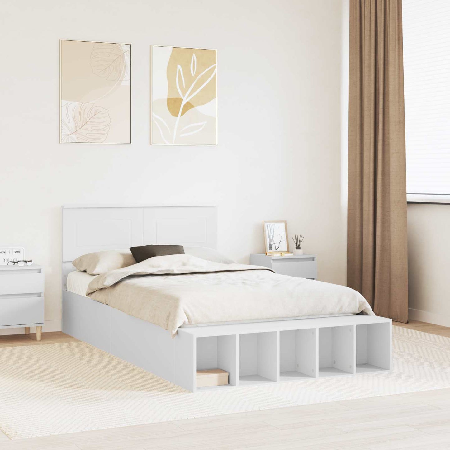 Bed Frame with Shelf Manual White 135 x 190 cm Engineered Wood