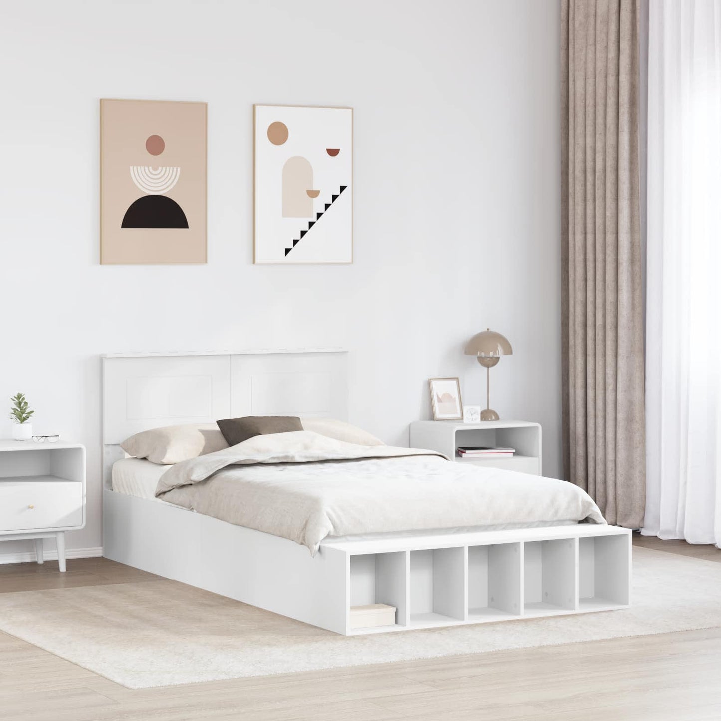 Bed Frame with Shelf Manual White 135 x 190 cm Engineered Wood