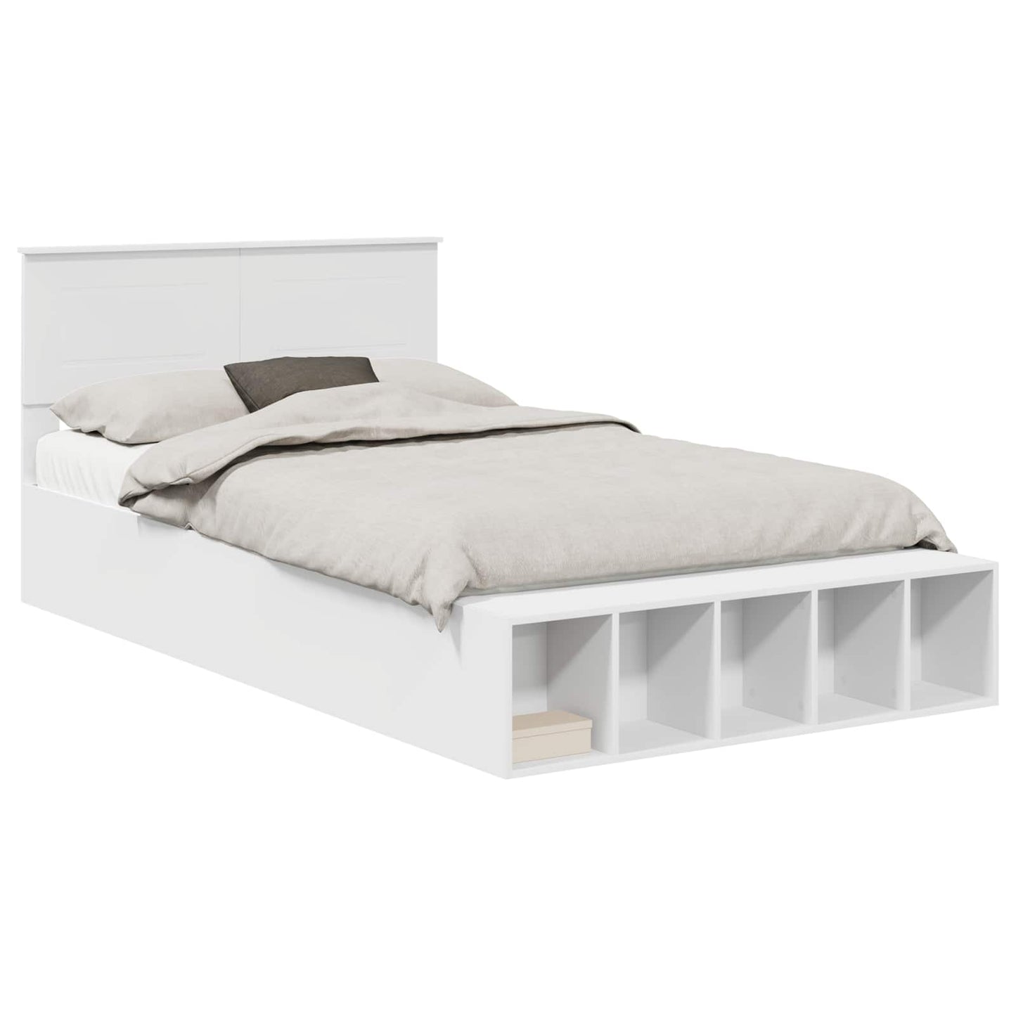 Bed Frame with Shelf Manual White 135 x 190 cm Engineered Wood