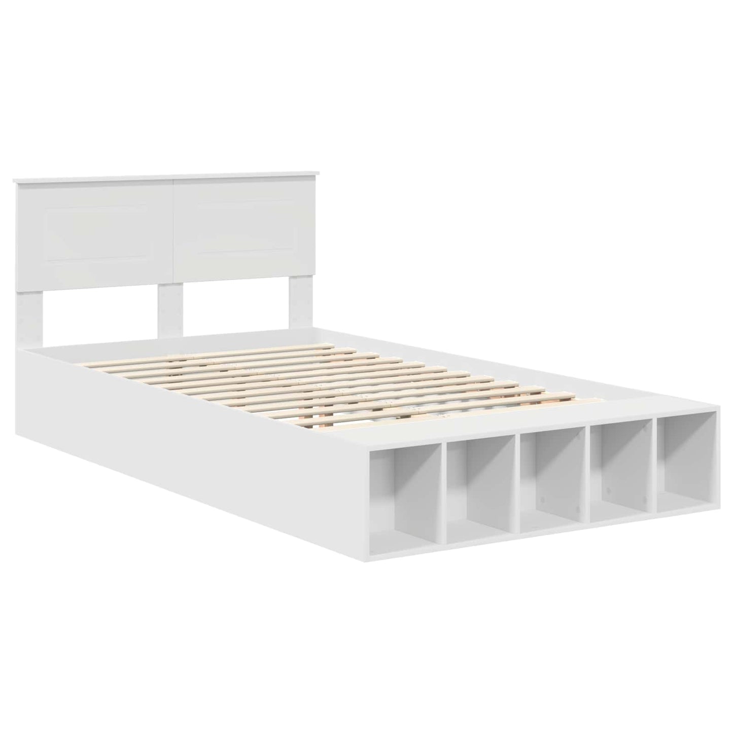 Bed Frame with Shelf Manual White 135 x 190 cm Engineered Wood