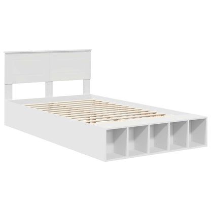 Bed Frame with Shelf Manual White 135 x 190 cm Engineered Wood