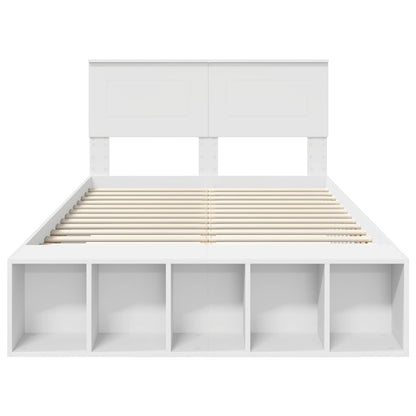 Bed Frame with Shelf Manual White 135 x 190 cm Engineered Wood