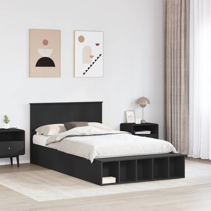 Bed Frame with Shelf Manual Black 135 x 190 cm Engineered Wood