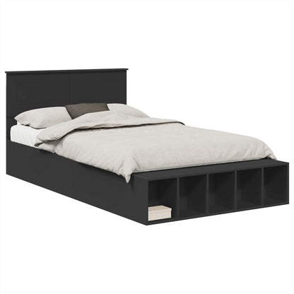 Bed Frame with Shelf Manual Black 135 x 190 cm Engineered Wood