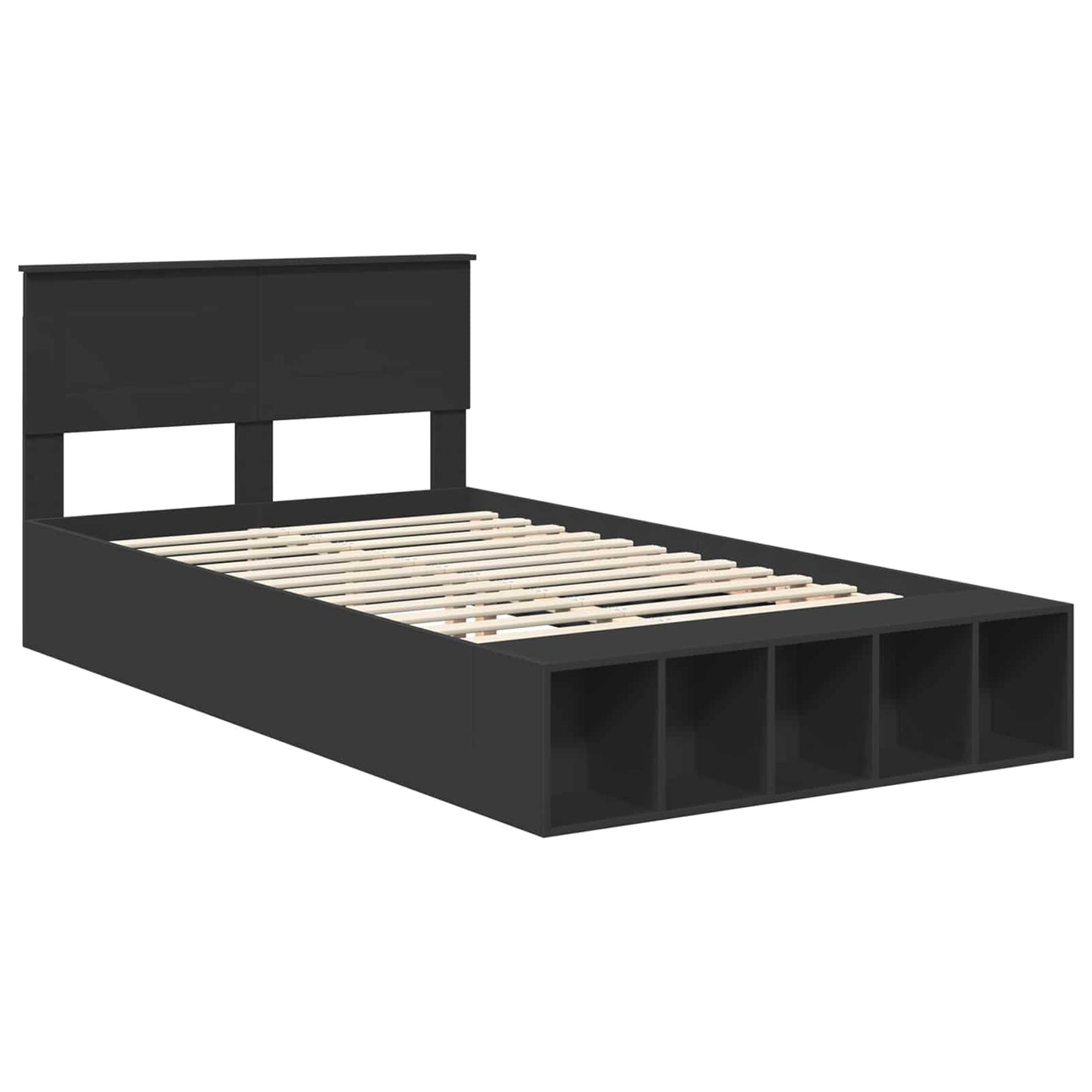 Bed Frame with Shelf Manual Black 135 x 190 cm Engineered Wood