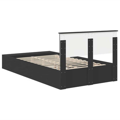 Bed Frame with Shelf Manual Black 135 x 190 cm Engineered Wood