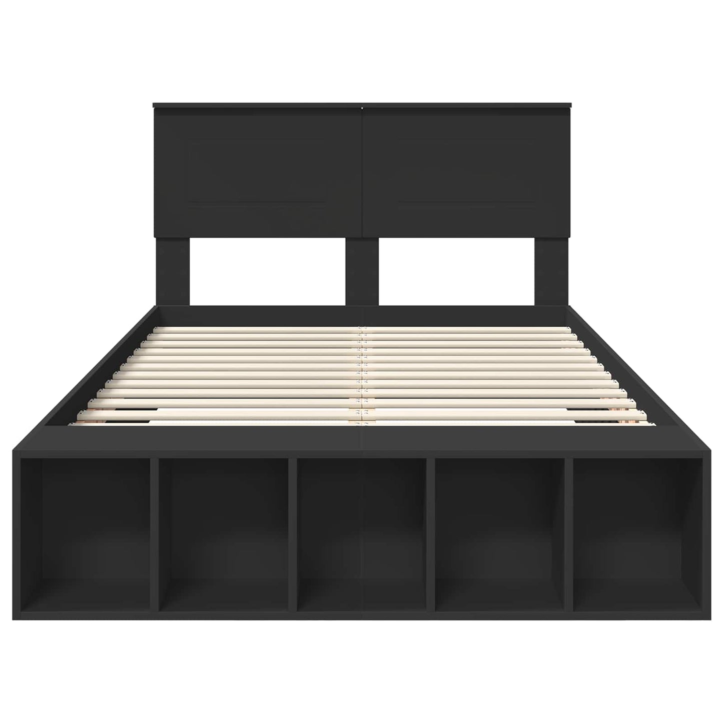 Bed Frame with Shelf Manual Black 135 x 190 cm Engineered Wood