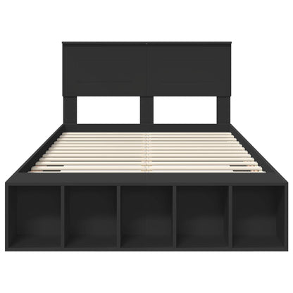 Bed Frame with Shelf Manual Black 135 x 190 cm Engineered Wood