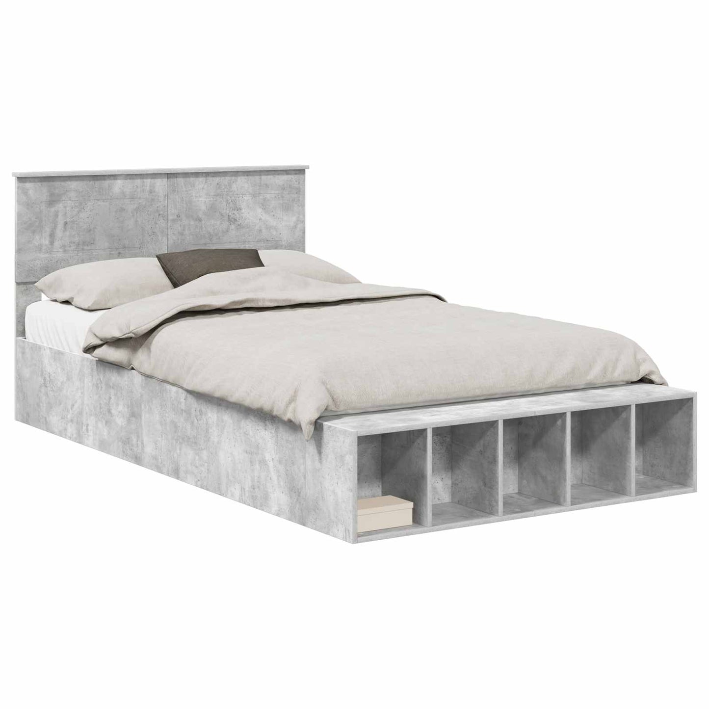 Bed Frame with Shelf Concrete Grey 135 x 190 cm Engineered Wood