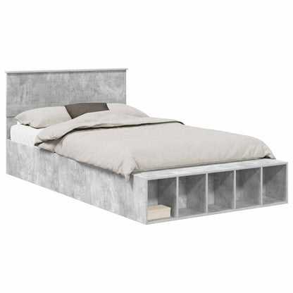 Bed Frame with Shelf Concrete Grey 135 x 190 cm Engineered Wood