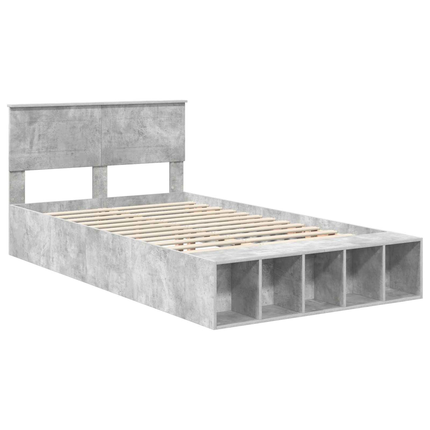 Bed Frame with Shelf Concrete Grey 135 x 190 cm Engineered Wood