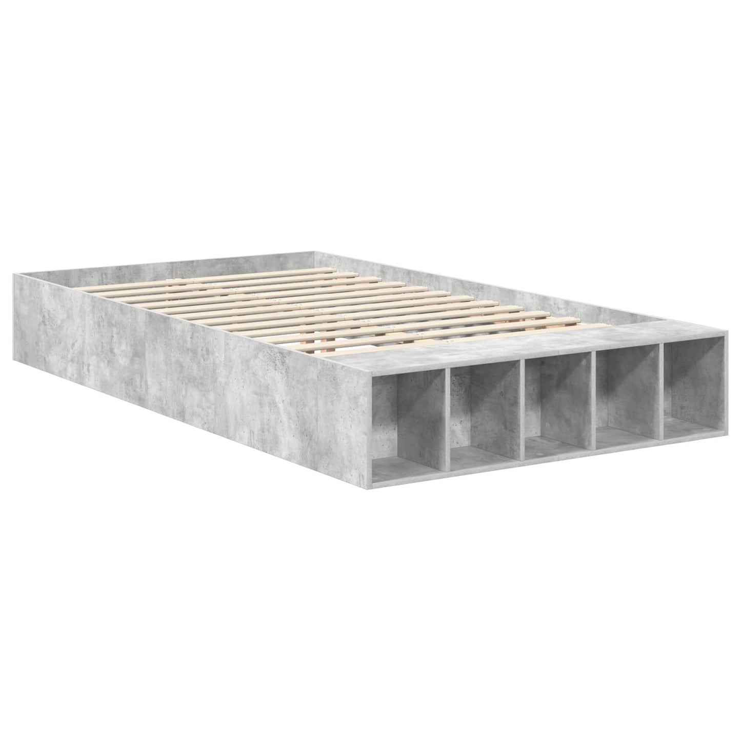 Bed Frame with Shelf Concrete Grey 135 x 190 cm Engineered Wood