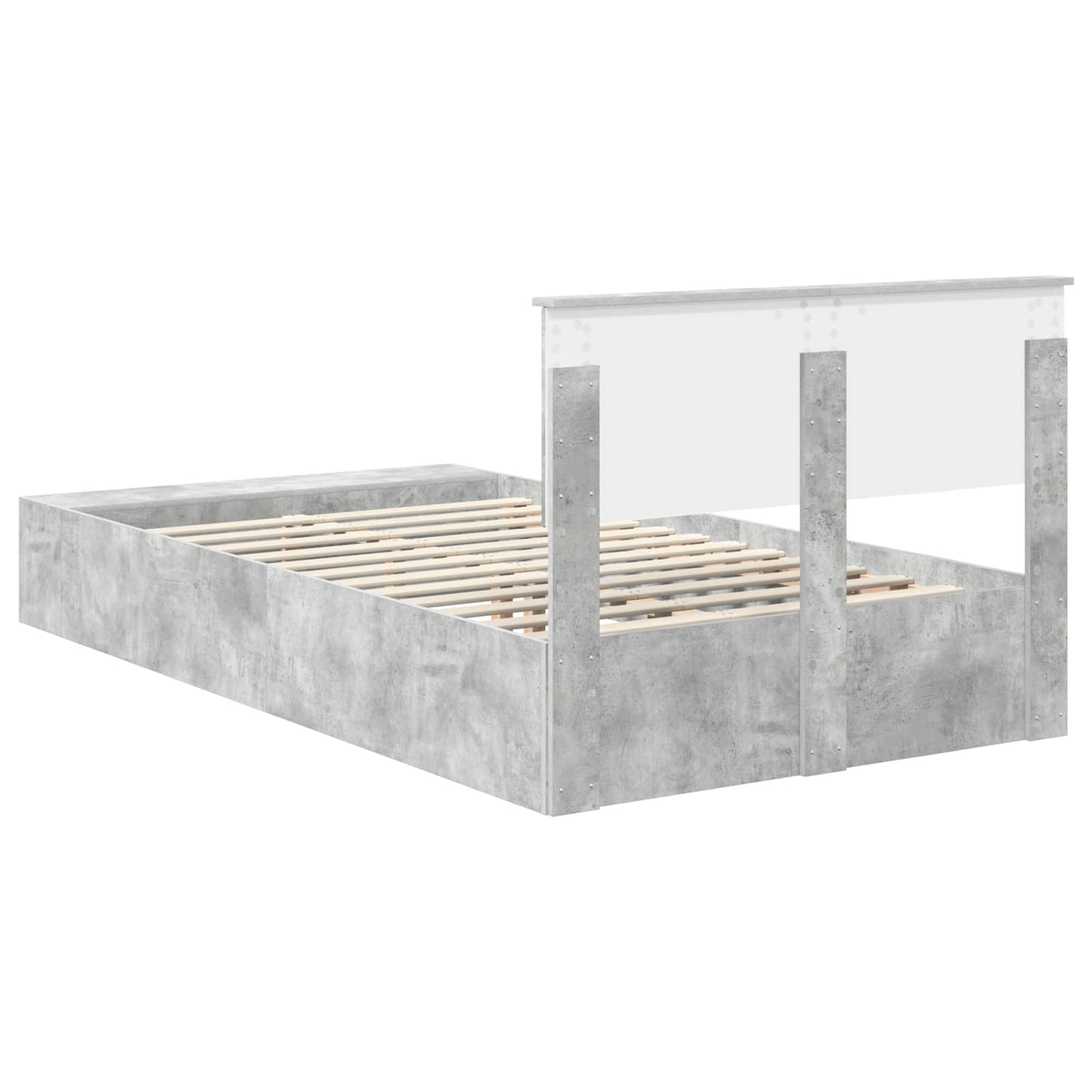 Bed Frame with Shelf Concrete Grey 135 x 190 cm Engineered Wood