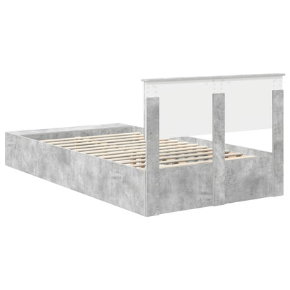 Bed Frame with Shelf Concrete Grey 135 x 190 cm Engineered Wood