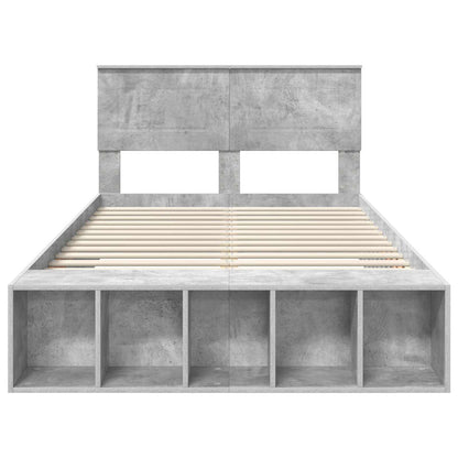 Bed Frame with Shelf Concrete Grey 135 x 190 cm Engineered Wood