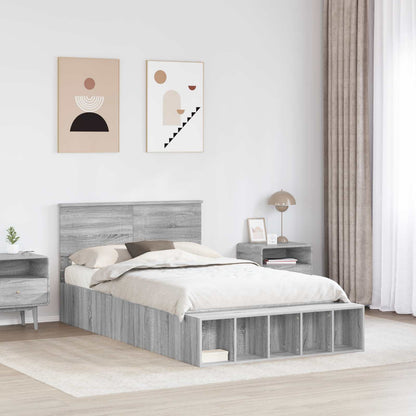 Bed Frame with Shelf Grey Sonoma 135 x 190 cm Engineered Wood
