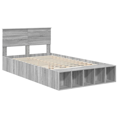 Bed Frame with Shelf Grey Sonoma 135 x 190 cm Engineered Wood