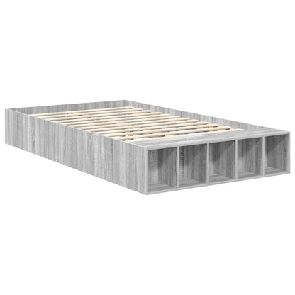 Bed Frame with Shelf Grey Sonoma 135 x 190 cm Engineered Wood