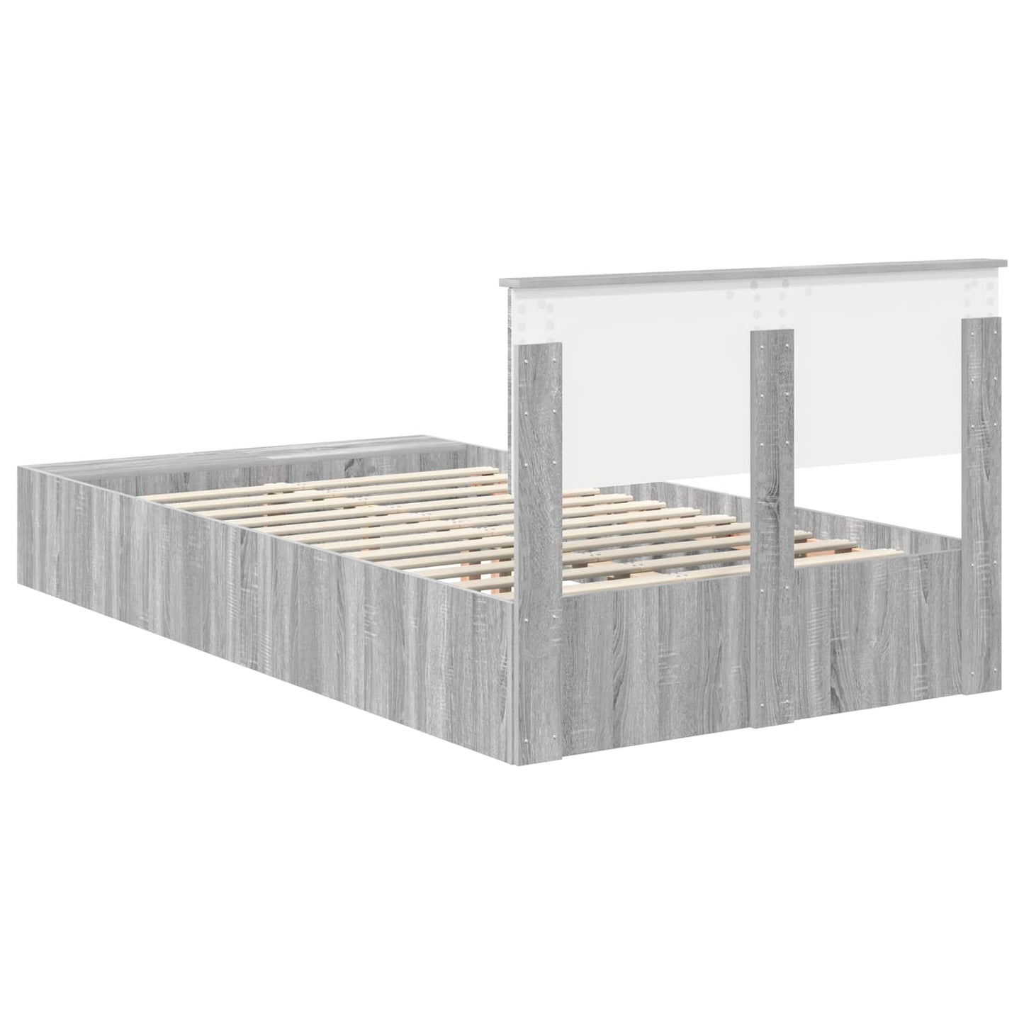 Bed Frame with Shelf Grey Sonoma 135 x 190 cm Engineered Wood