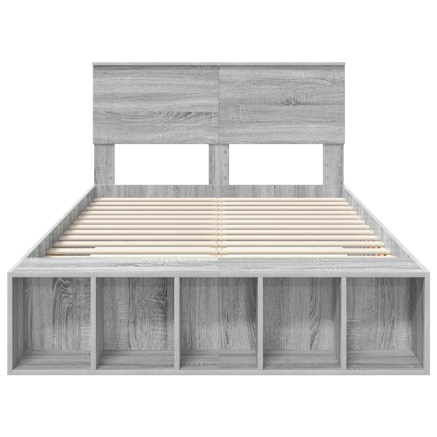 Bed Frame with Shelf Grey Sonoma 135 x 190 cm Engineered Wood