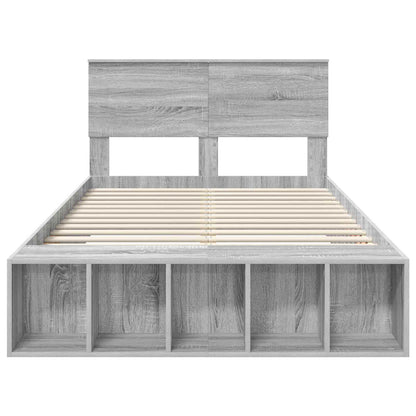 Bed Frame with Shelf Grey Sonoma 135 x 190 cm Engineered Wood