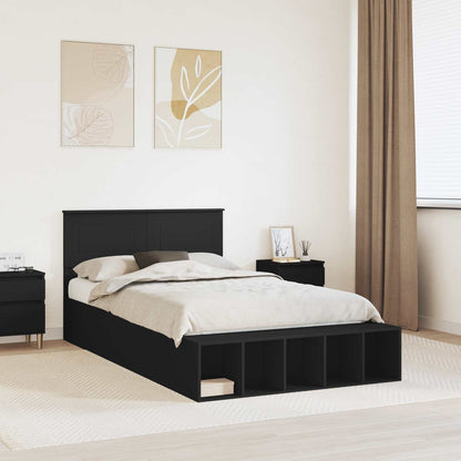 Bed Frame with Shelf Manual Black 120 x 190 cm Engineered Wood