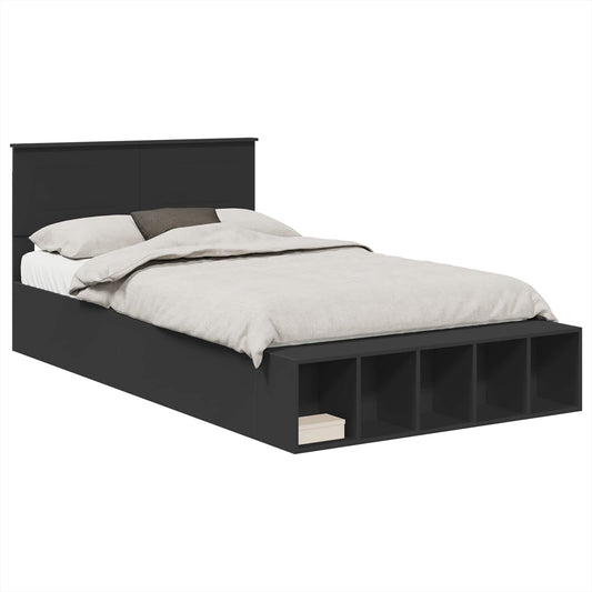 Bed Frame with Shelf Manual Black 120 x 190 cm Engineered Wood