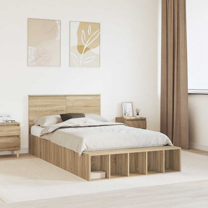 Bed Frame with Shelf Sonoma Oak 120 x 200 cm Engineered Wood