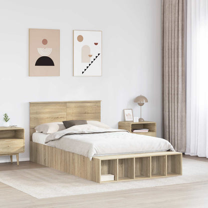 Bed Frame with Shelf Sonoma Oak 120 x 200 cm Engineered Wood