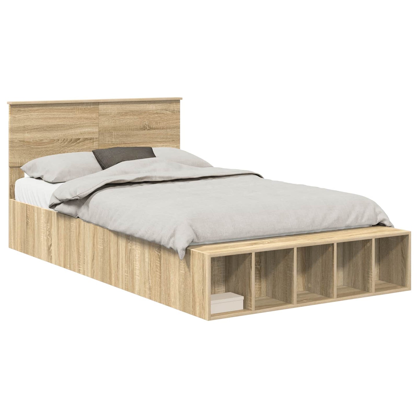 Bed Frame with Shelf Sonoma Oak 120 x 200 cm Engineered Wood