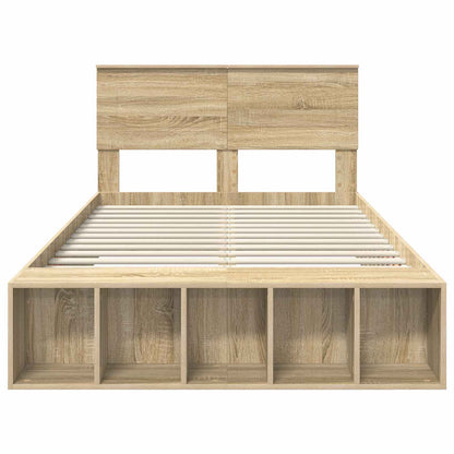 Bed Frame with Shelf Sonoma Oak 120 x 200 cm Engineered Wood