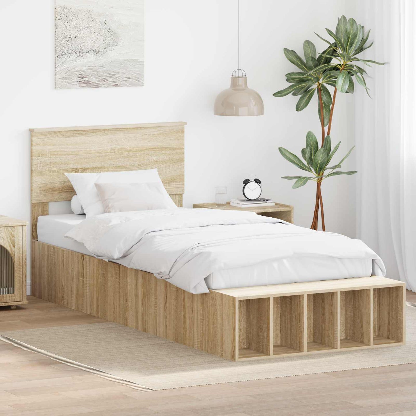 Bed Frame with Shelf Sonoma Oak 100 x 200 cm Engineered Wood