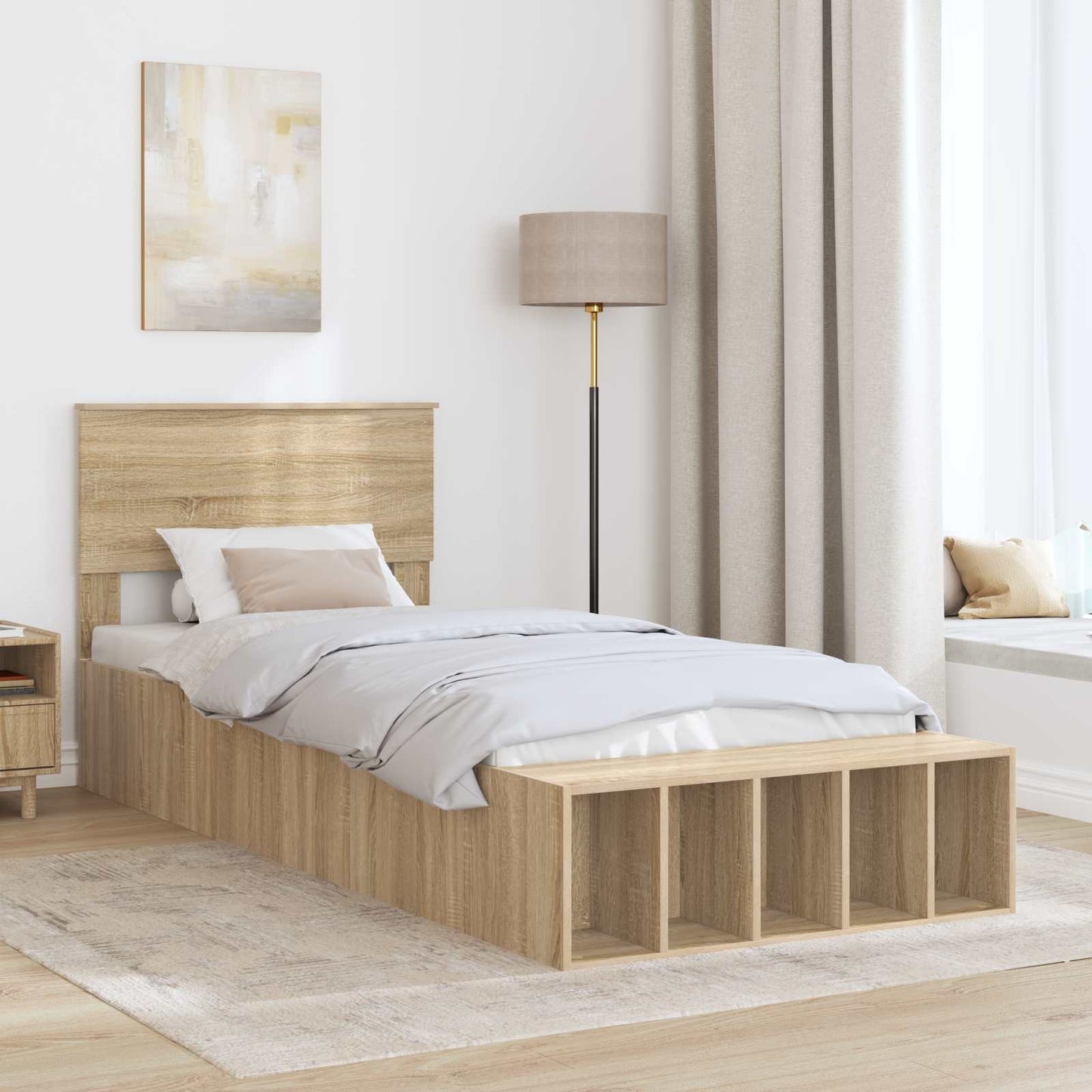 Bed Frame with Shelf Sonoma Oak 100 x 200 cm Engineered Wood