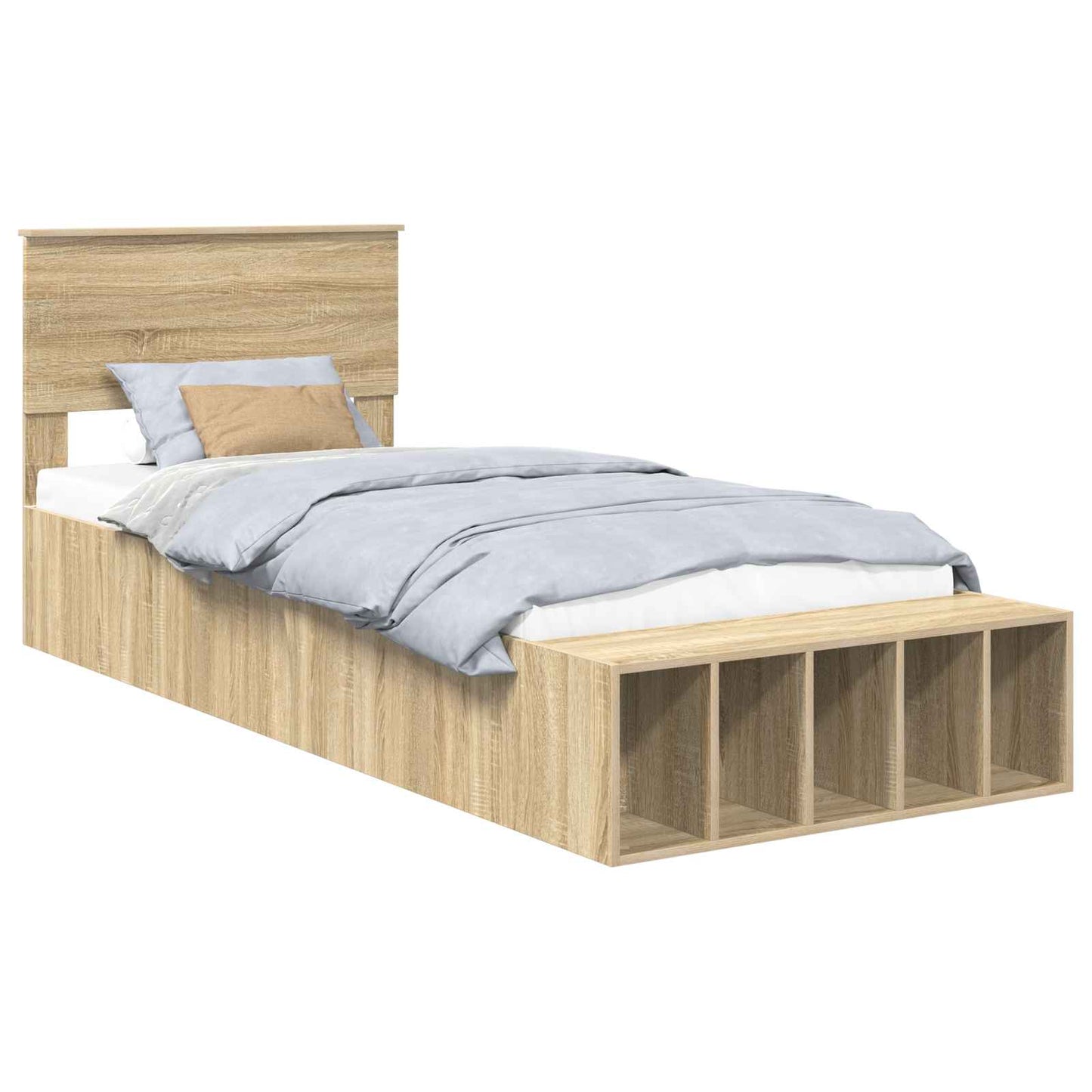 Bed Frame with Shelf Sonoma Oak 100 x 200 cm Engineered Wood