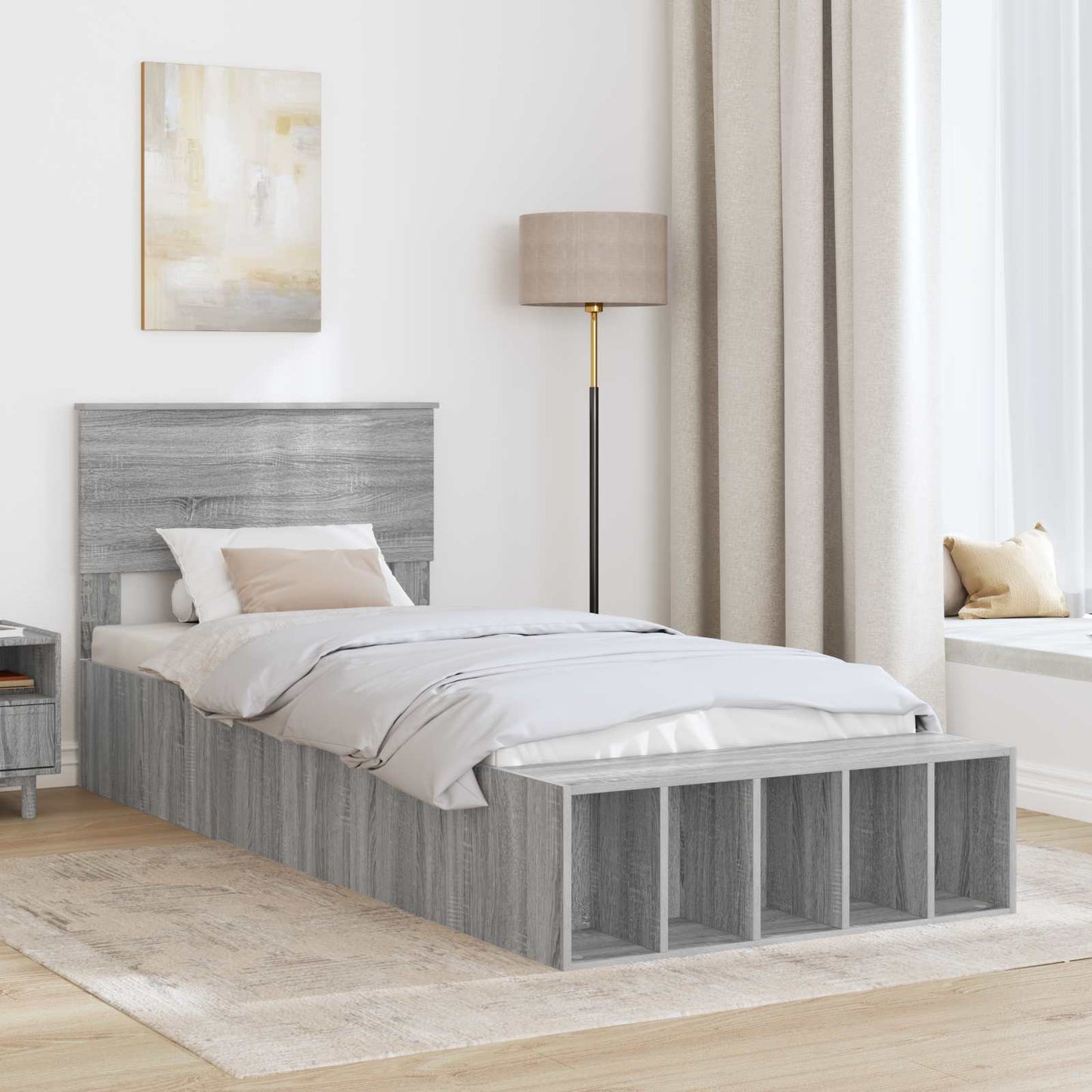 Bed Frame with Shelf Grey Sonoma 100 x 200 cm Engineered Wood