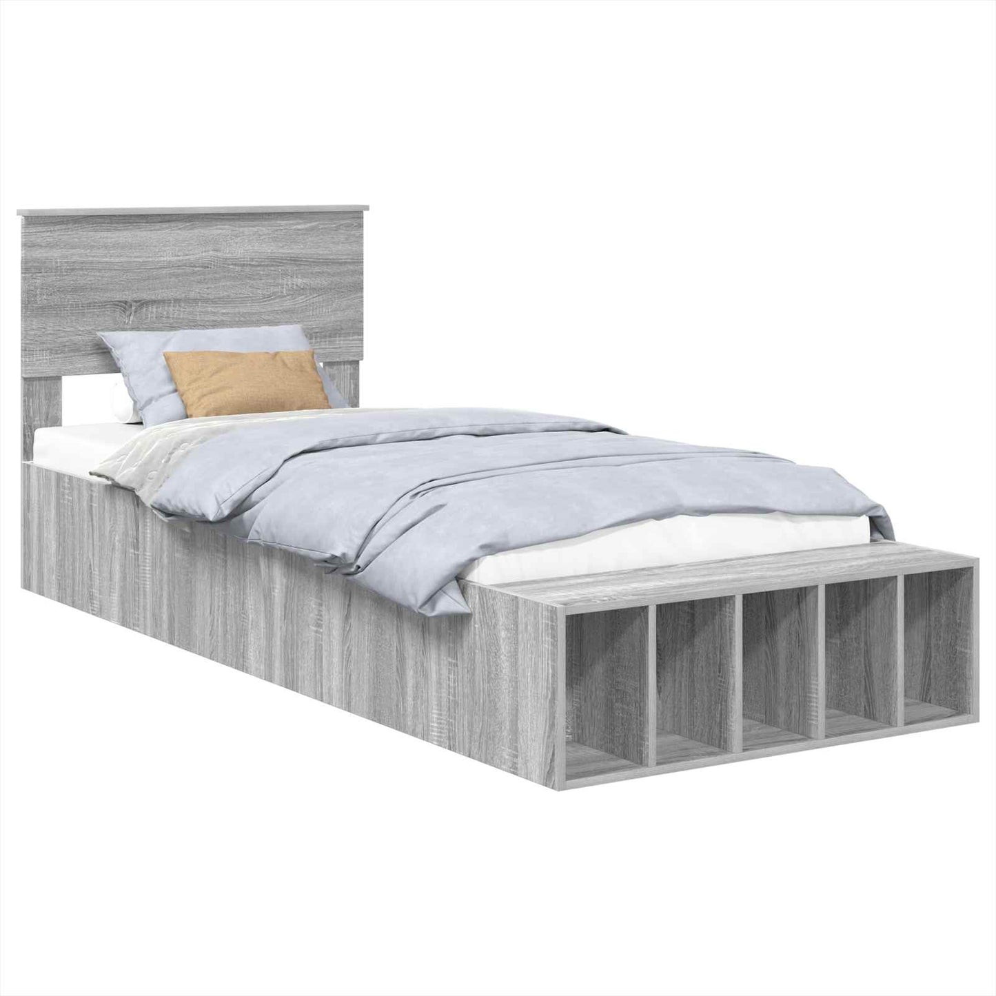 Bed Frame with Shelf Grey Sonoma 100 x 200 cm Engineered Wood