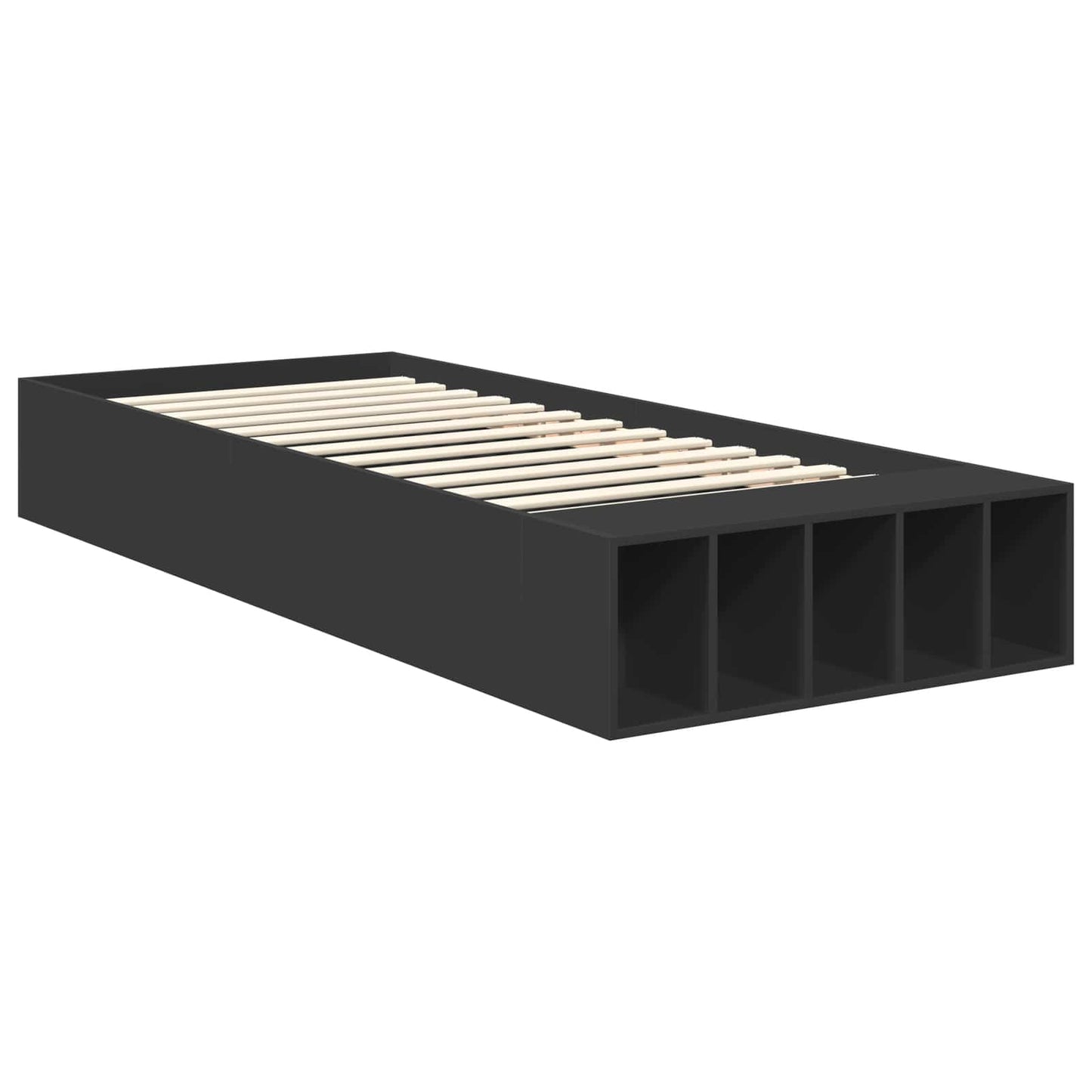 Bed Frame with Shelf Manual Black 90 x 190 cm Engineered Wood