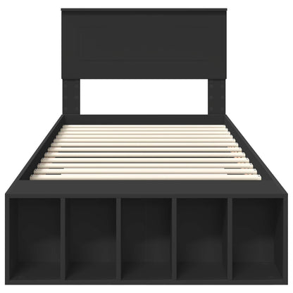 Bed Frame with Shelf Manual Black 90 x 190 cm Engineered Wood