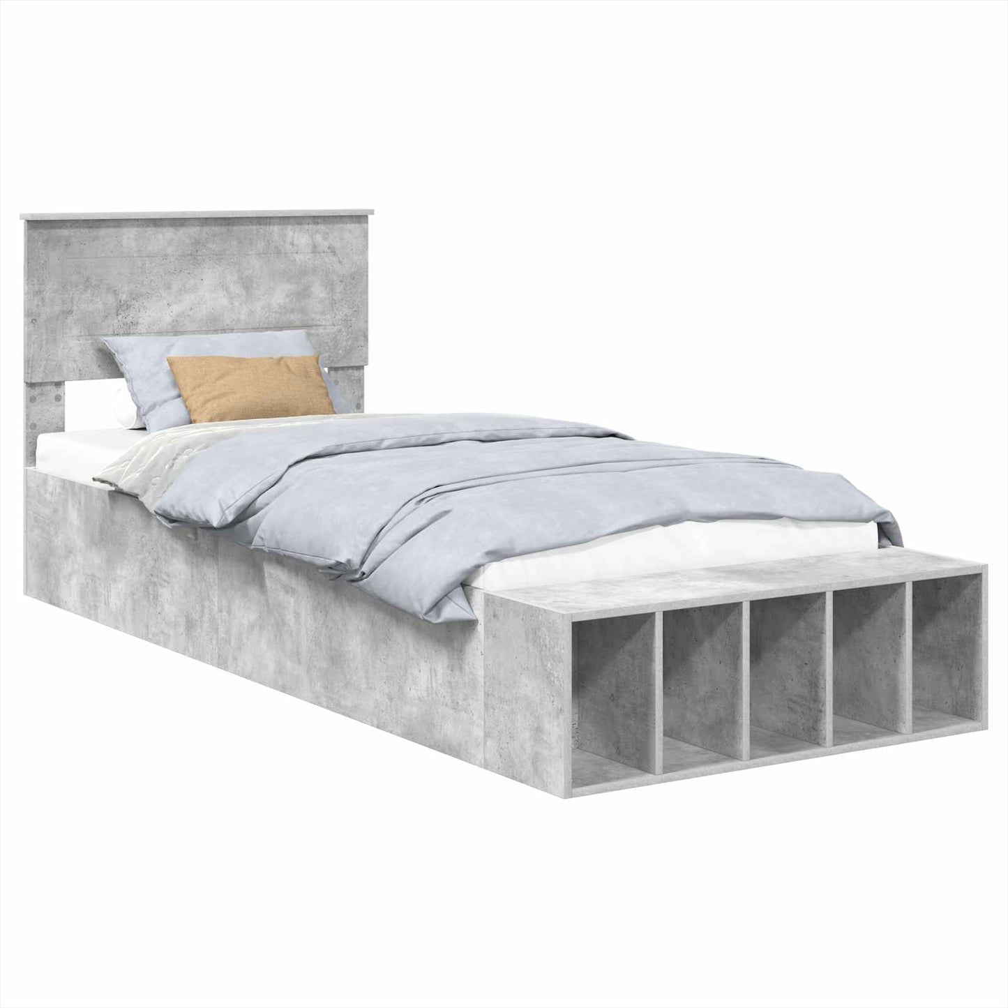 Bed Frame with Shelf Concrete Grey 90 x 200 cm Engineered Wood