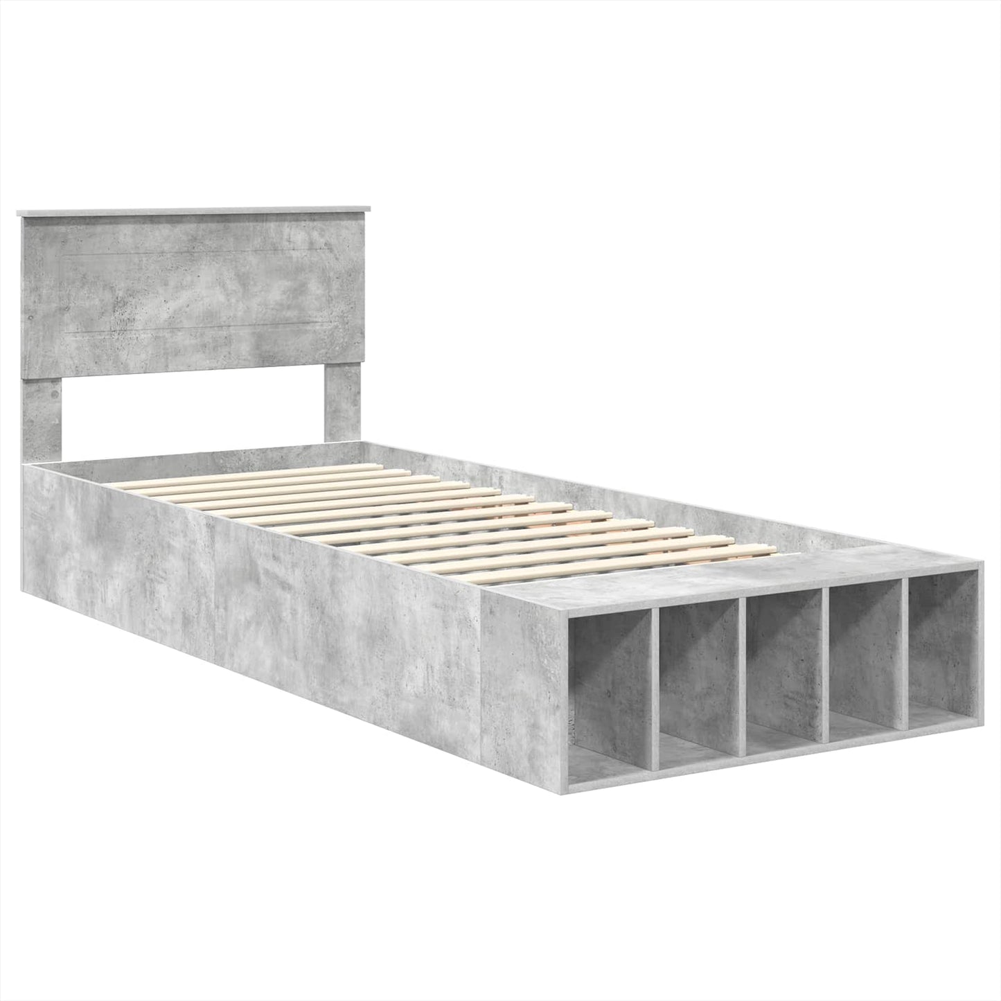 Bed Frame with Shelf Concrete Grey 90 x 200 cm Engineered Wood