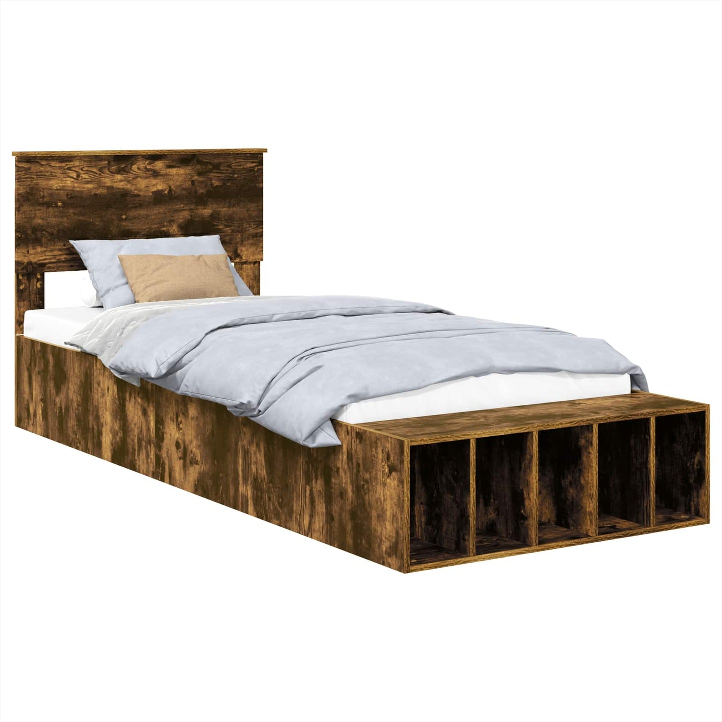 Bed Frame with Shelf Smoked Oak 90 x 200 cm Engineered Wood