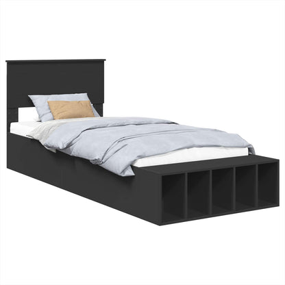 Bed Frame with Shelf Manual Black 75 x 190 cm Engineered Wood