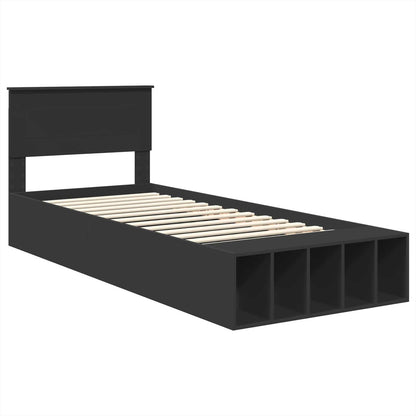 Bed Frame with Shelf Manual Black 75 x 190 cm Engineered Wood