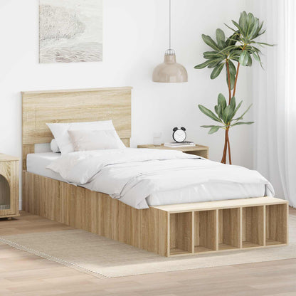 Bed Frame with Shelf Sonoma Oak 75 x 190 cm Engineered Wood