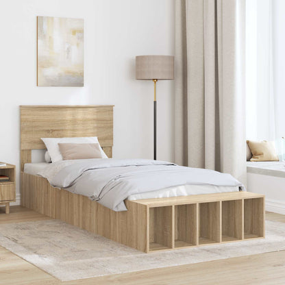Bed Frame with Shelf Sonoma Oak 75 x 190 cm Engineered Wood
