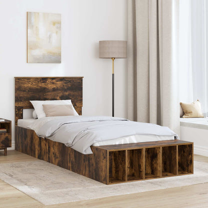 Bed Frame with Shelf Smoked Oak 75 x 190 cm Engineered Wood