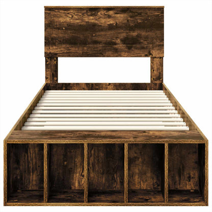 Bed Frame with Shelf Smoked Oak 75 x 190 cm Engineered Wood