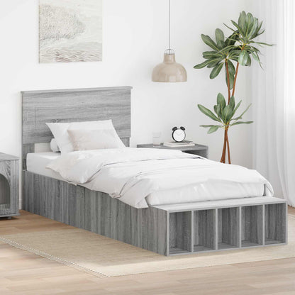 Bed Frame with Shelf Grey Sonoma 75 x 190 cm Engineered Wood